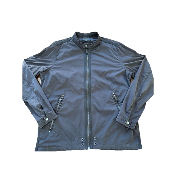 Diesel Black Nylon Moto Bomber Jacket Men’s L Full Zip Techwear Streetwear Soft - Picture 3 of 12